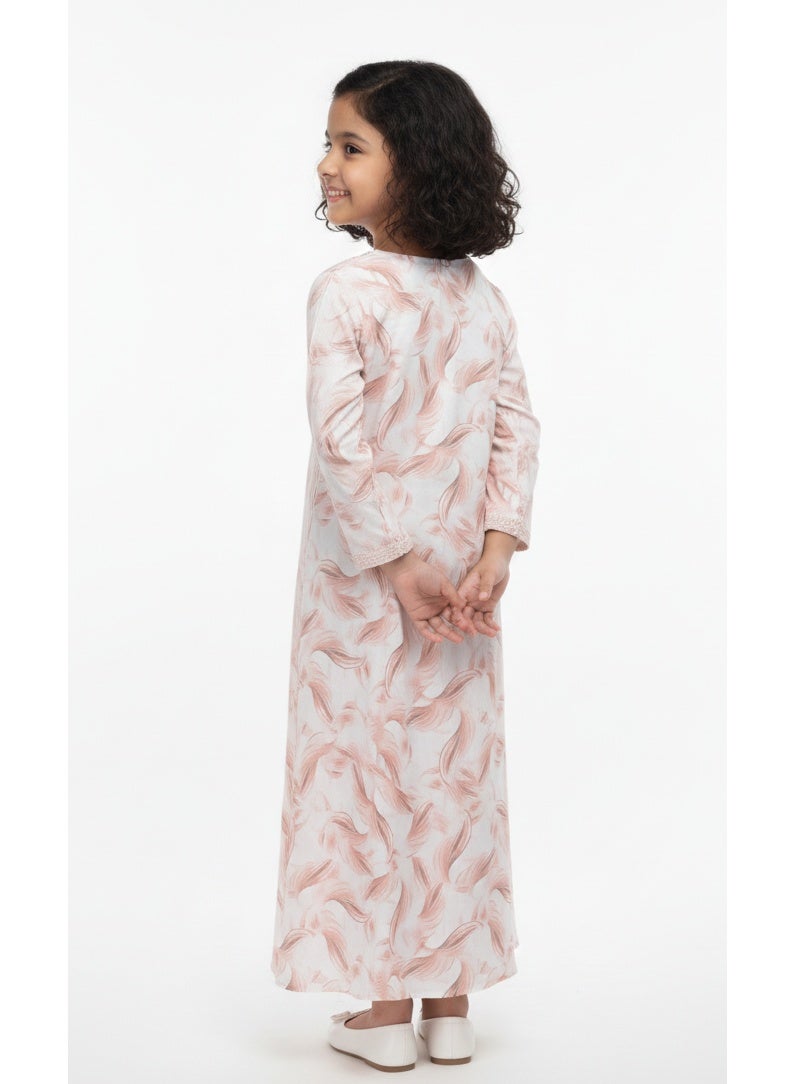 HANA & SARA Girls Arabic Digital Print Jalabiya – Pastel Floral Festive Viscose Blended Comfort Dress - Image 2